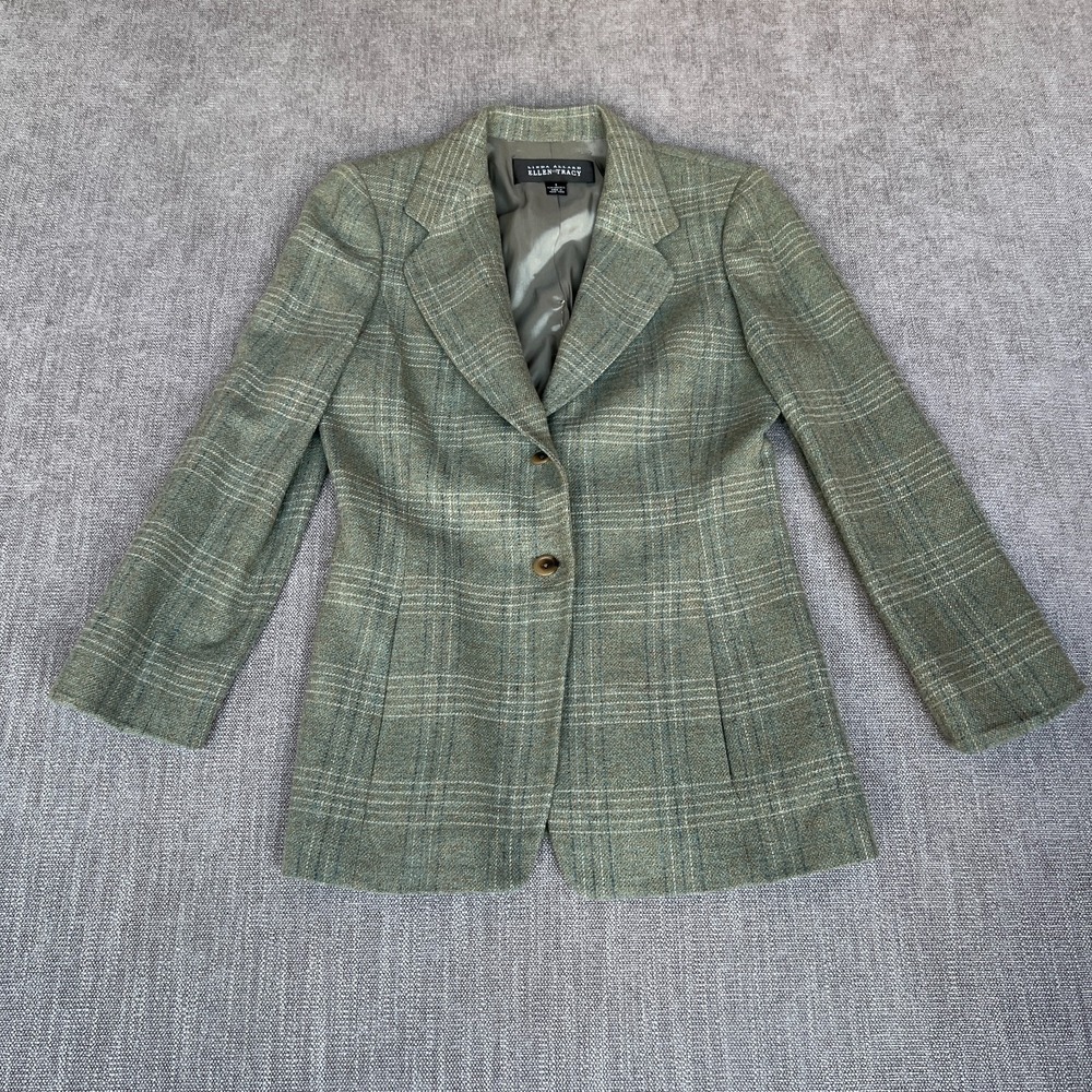 Vtg Linda Allard Ellen Tracy Two-Piece Blazer & Skirt Set Womens 2 Green Plaid - Picture 2 of 15